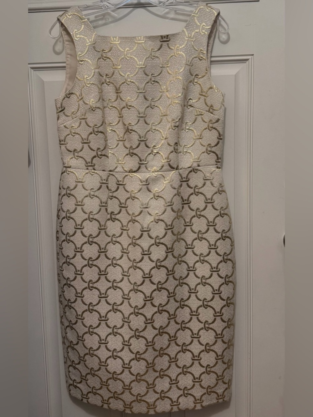 Talbots Cream Dress with Gold Geometric Print